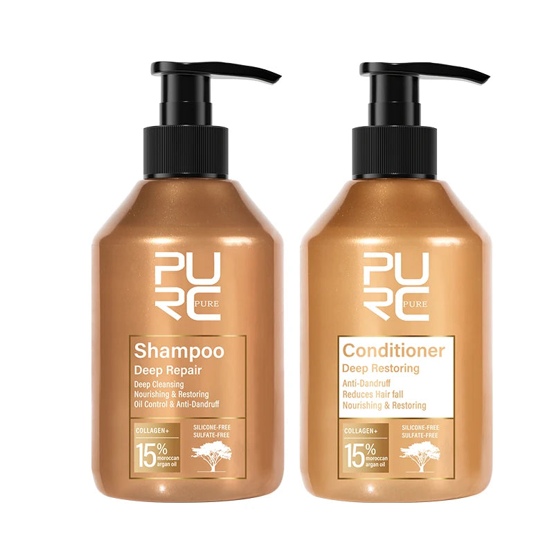 PURC Morocco Argan Oil Shampoo and Conditioner Sets Sulfate-Free Smoothing Keratin Hair Treatment Repair Damaged Frizz Hair Care