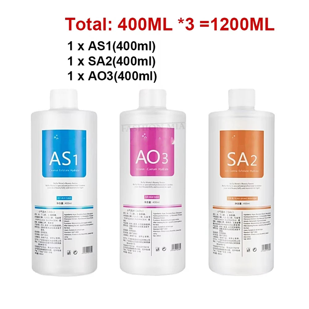 3 Pcs/1200ml Facial Skincare Face Serum AS1 SA2 AO3 Aqua Peel Solution For Facial Machine Skin Deep Cleaning Kit