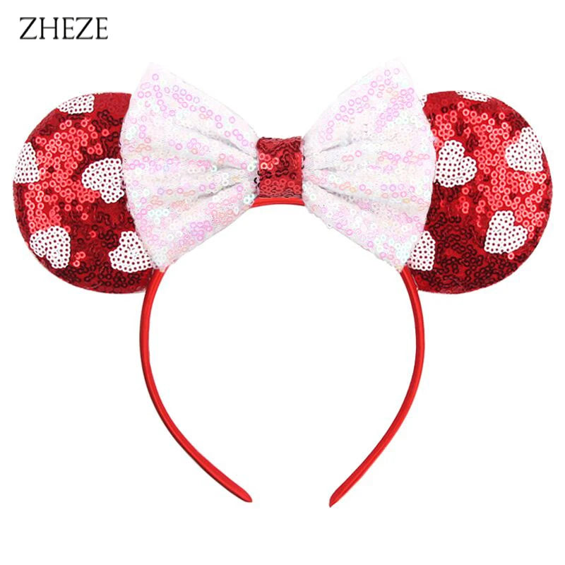 New Valentine's Day Mouse Ears Headband For Girls Women Sequins Love 5"Bow Hairbands Festival Party DIY Hair Accessories Femmes