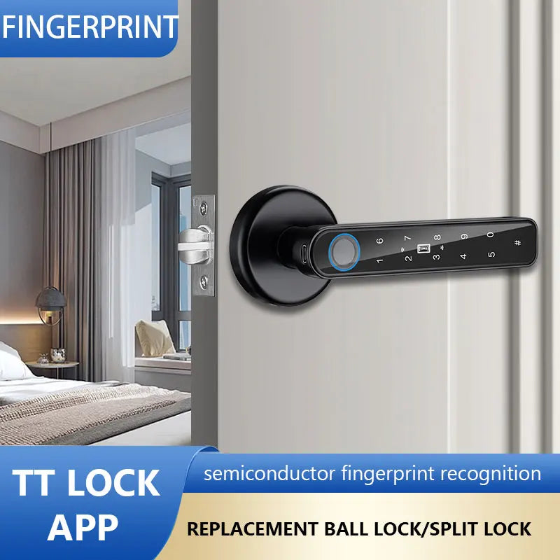 Digital Door Lock Biometric Fingerprint Lock Smart Home Anti Peeping TTLOCK APP Control Type-C Charging Intelligent Door Lock