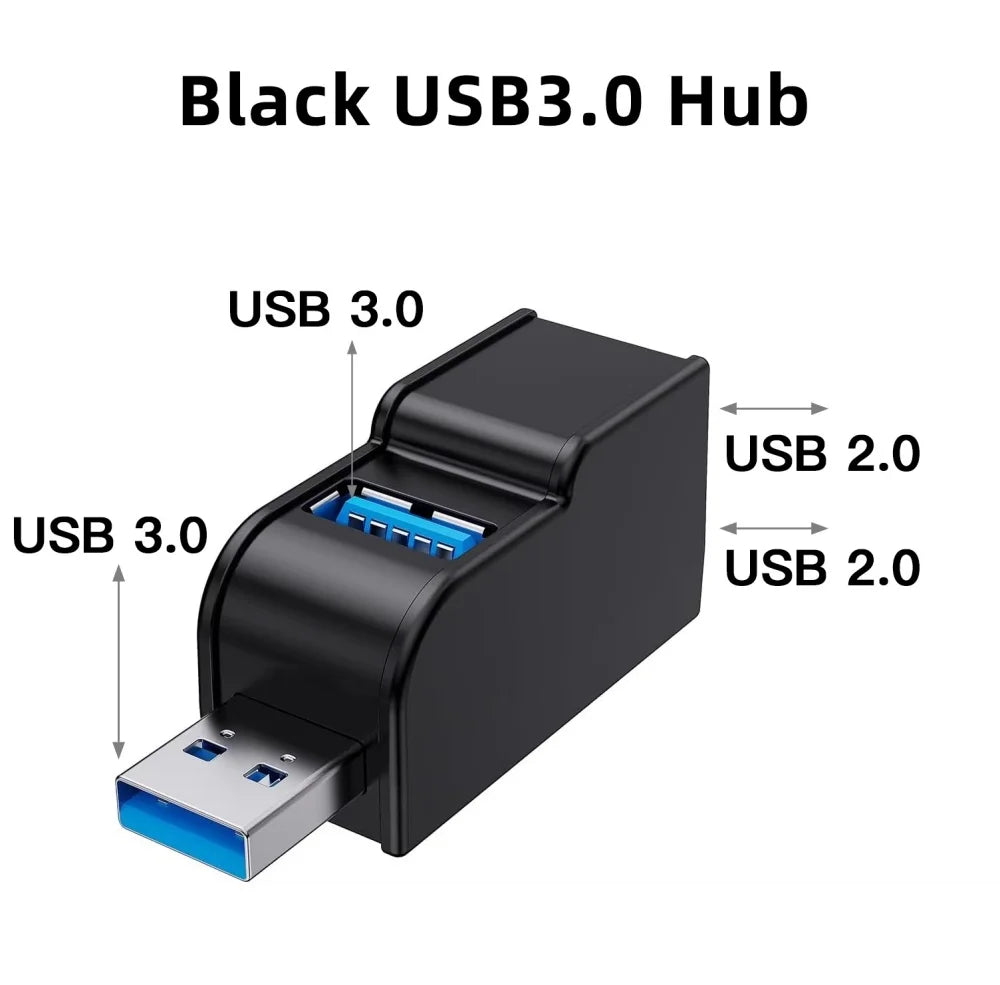 Mini USB 3.0 Hub with Cable 3 Ports Docking Station 2.0 Hub Fast Data Transfer USB Splitter for Computer Laptop Car Printer