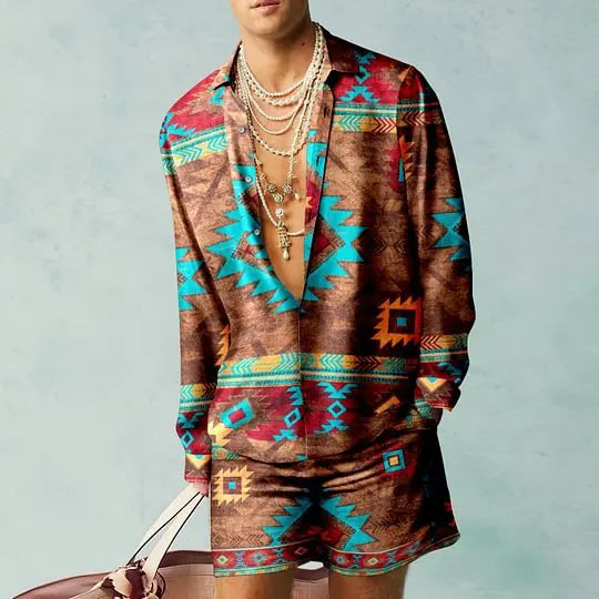 2PCS Suits Men Fashion Shirts+Shorts Two Piece Sets Hawaii Shirts Luxury European Shirt Sets Beach Vocation Outfits Streetwear