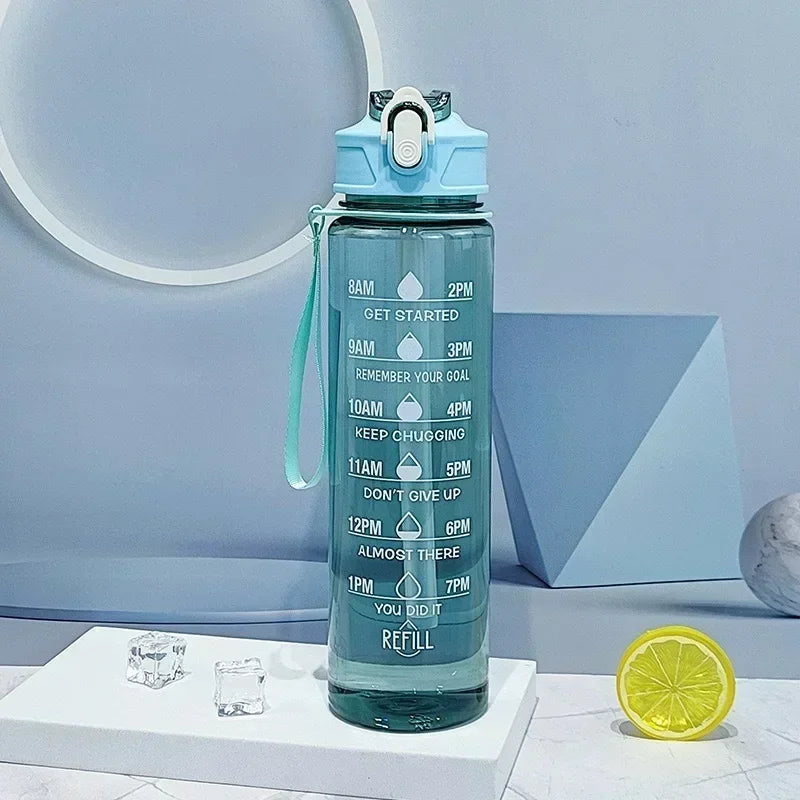 Sports Water Bottle with Time-Tracking Straw Leak Proof Locking Flip Cover for Easy Carry Ideal for Outdoor Adventures