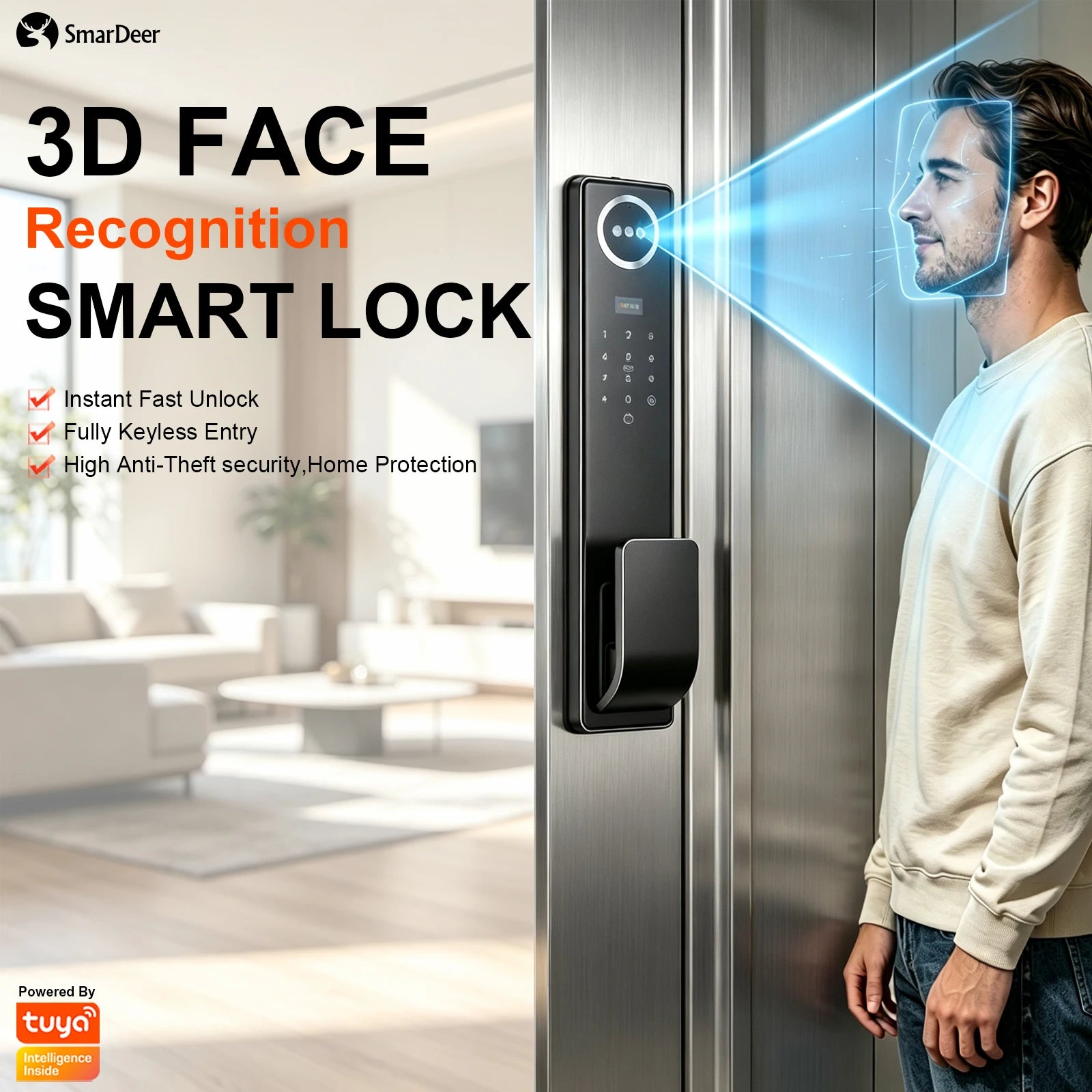 3D Face & Palm Vein Smart Door Lock IP65 Waterproof Tuya Video Call Biometric Fingerprint Electronic Lock for Home Front Door