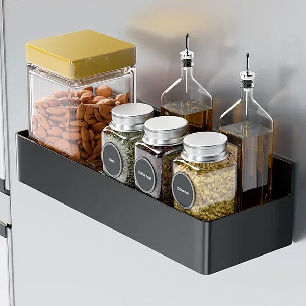 Strong Magnetic Shelves 2 Layers Black White Storage Rack Kitchen Plastic Spice Seasoning Organizer for Refrigerator Microwaves