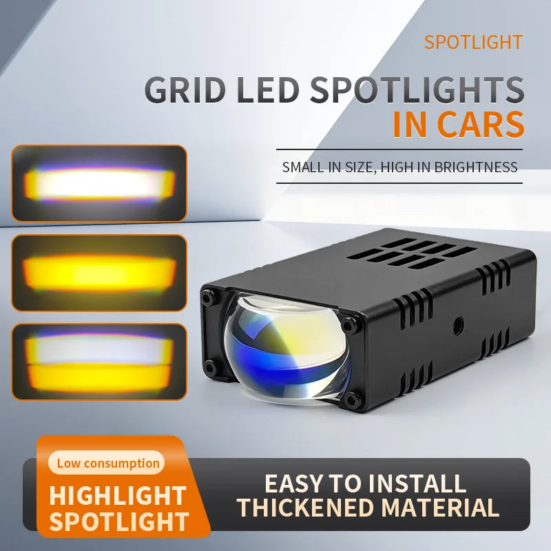 Universal LED Auxiliary Front Light for Motorcycles and Cars, Spotlight with Two Colors, High and Low Beams, Bright Driving Fog