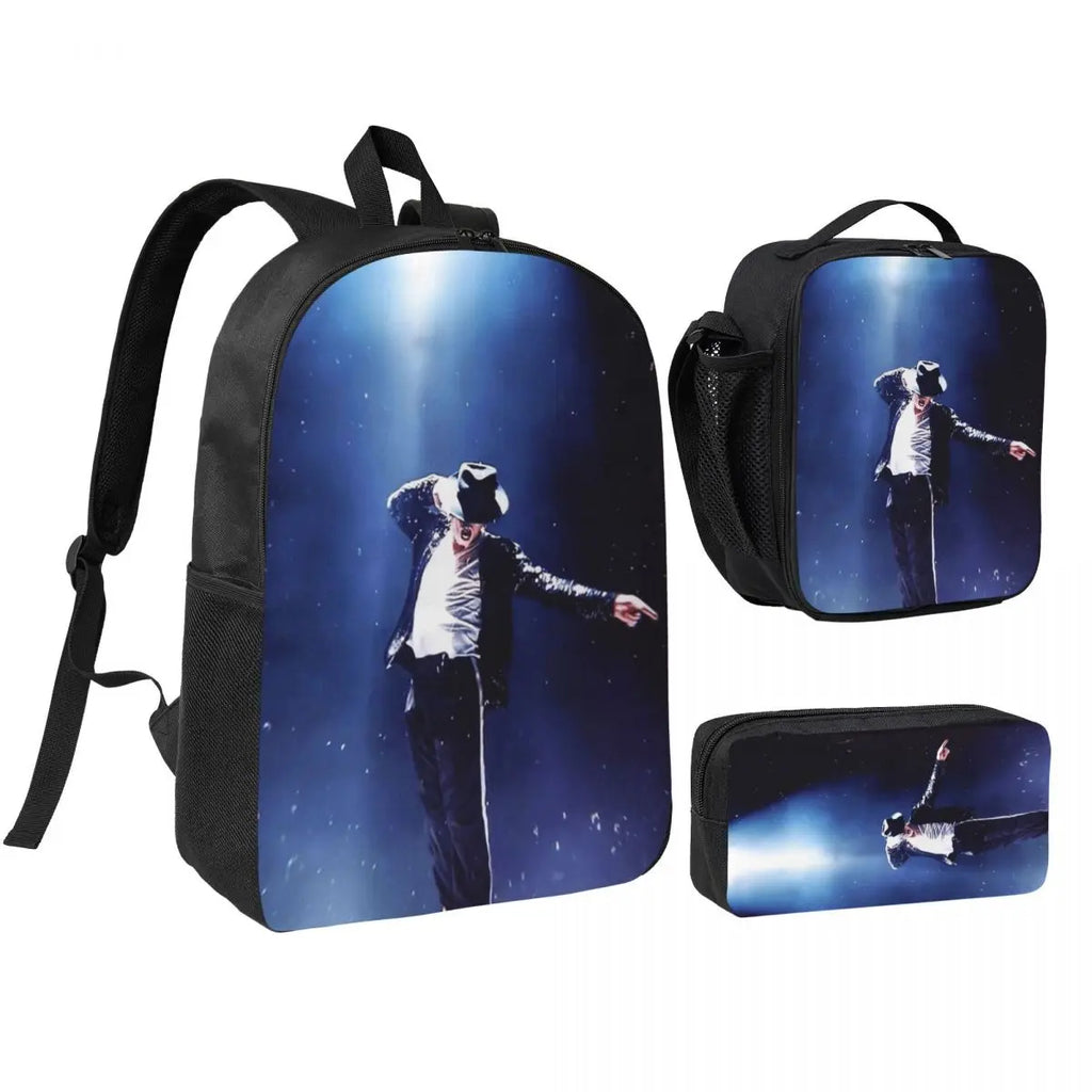 MJ Pop Legend Music 3pecs/set Backpack for Student Shoulder Bag Lunch bag Pencil Case