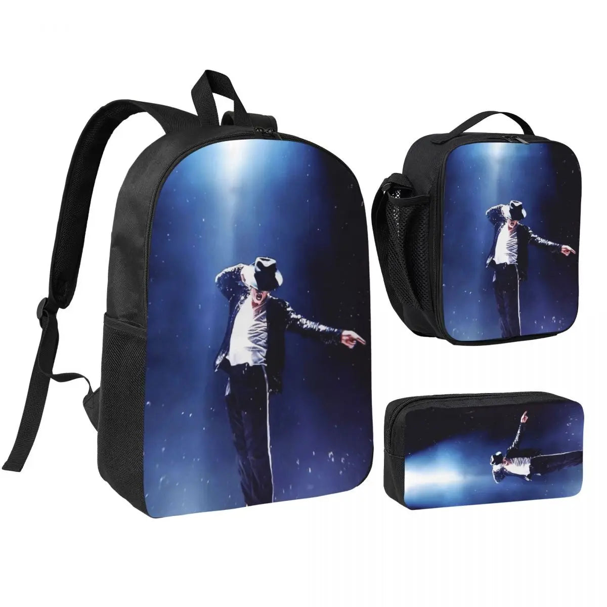 MJ Pop Legend Music 3pecs/set Backpack for Student Shoulder Bag Lunch bag Pencil Case