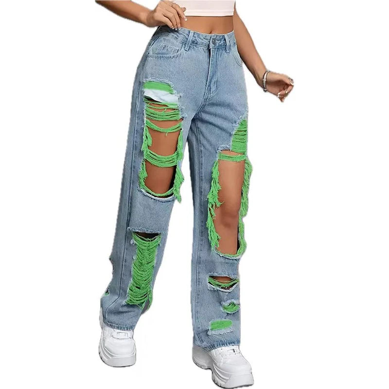 Y2K American Retro Jeans 2026 Light Washed Ripped Denim Pants High Waist Baggy Straight Leg Autumn Trend