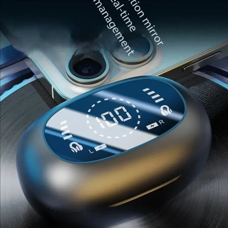 Digital Display Ows Ear Clip Wireless Bluetooth 5.4 Headphones with Noise Reduction for Sports Music New Mirror-Style Headphones