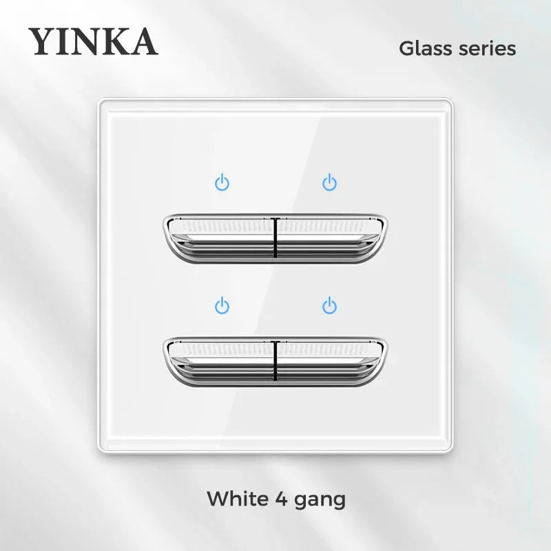 YINKA Crystal Tempered Glass Switch Panel LED Indicator 1 2 3 4 Gang/1 2 Way Self-reset Switch Button Light Switch Wall Switch