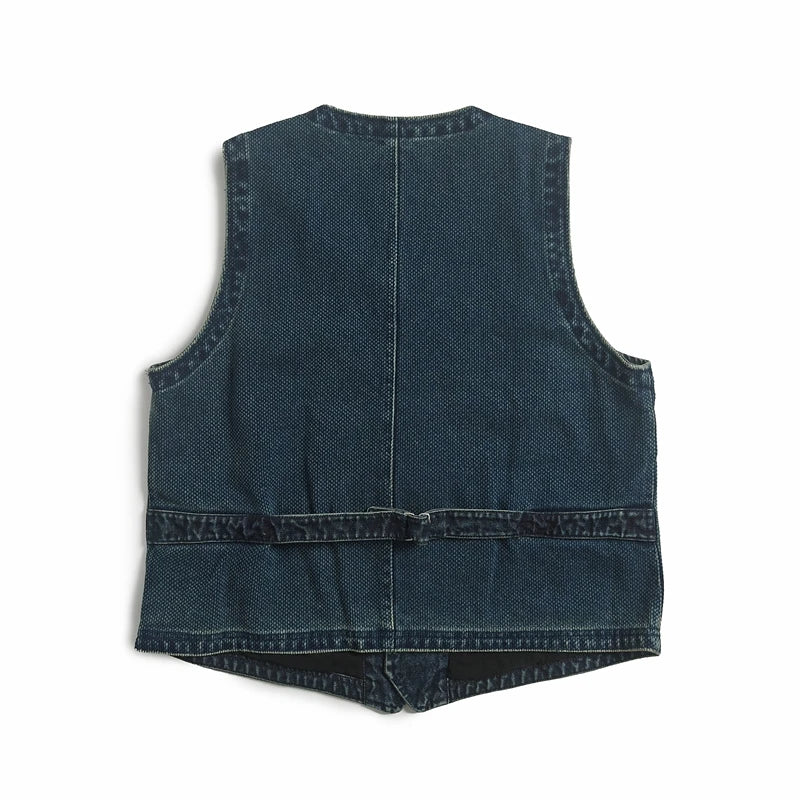 Japanese Sle Indigo Dye Judo Cloth Vintage Vest Men's Faion Youth  V-Ne Casual Wear Stand Fit Spring 2025
