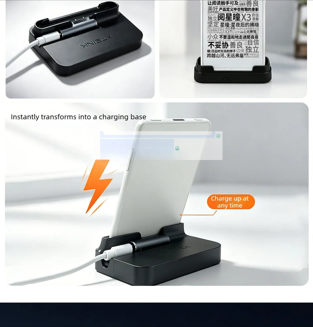 3in1 Charging Stand for XTEINK X3/X4 Pro E-Ink Reader, Desktop Cradle with 65 Degree Tilted Design, Storage Base for Tablet