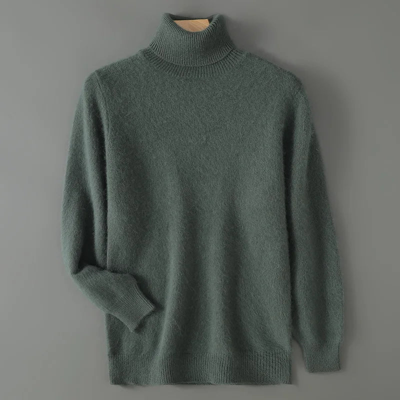 2024 Autumn Winter New Men's Casual High Collar Mink Cashmere Sweater Versatile Loose Pullover Knitted Sweater Warm Base Sweater