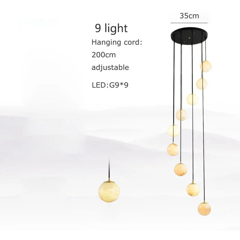 2026 New Modern Staircase Decor Lighting Luxury Marble Chandeliers Duplex Villa Loft Dining Room Hall Living Room Pendant Lights