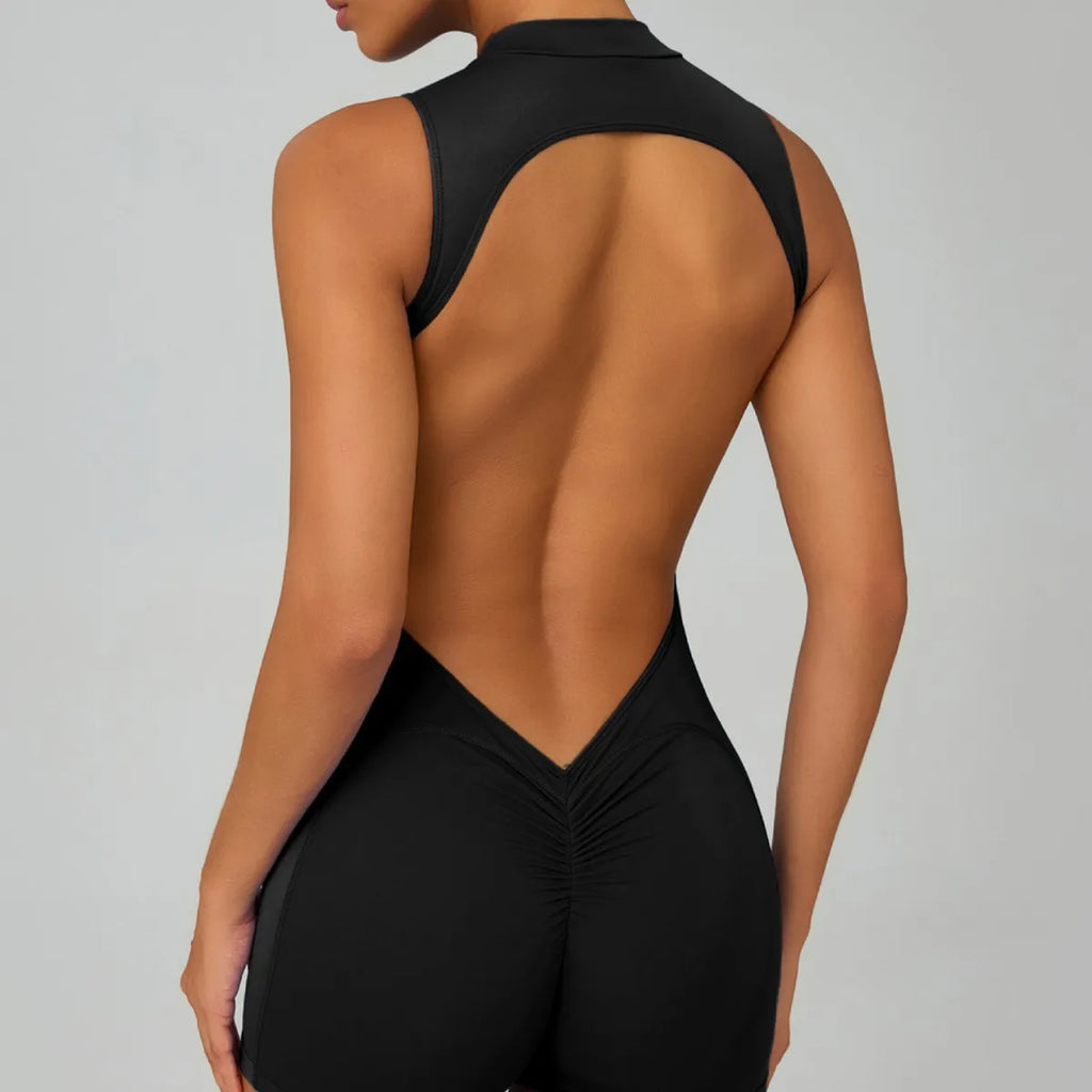 Greenora Sexy Backless Bodysuit Women Ruched Butt Lift Rompers Mock Neck Sleeveless Jumpsuit Streetwear Y2K Slim Fit Playsuit