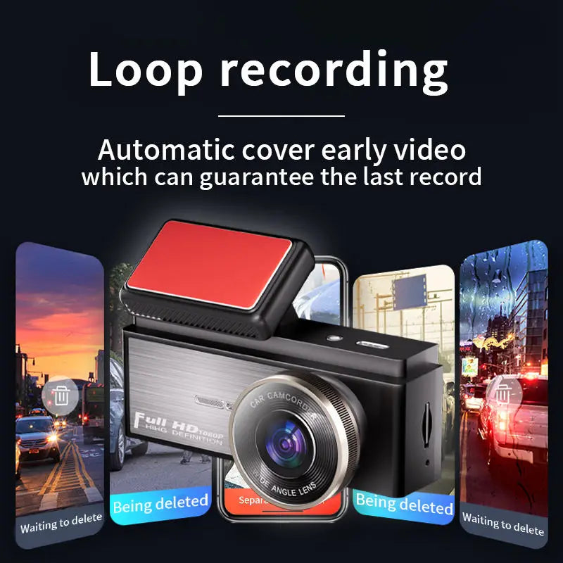 Three Camera Dash Camera, Front, Inside, and Rear Camera, Car Dash Cam, Wide Angle, HD Night Vision, Loop Recording, Car DVR