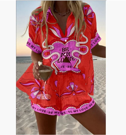 2025 New Summer Vacation Shorts Set 3D Printed Seaside Tropical Casual Lapel Shirt Blouse Top Shorts 2-Piece Suits Beach Holiday
