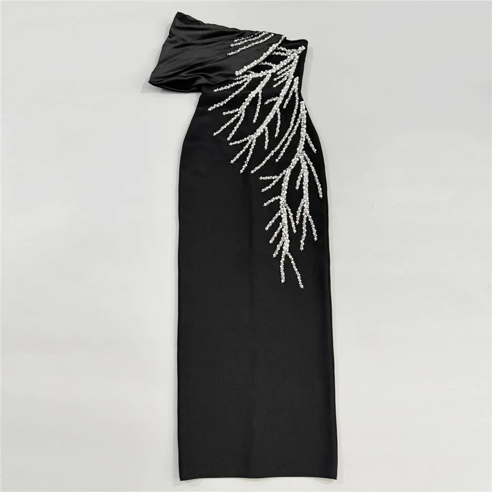 Women Sexy Off Shoulder Bandage Dress Beading Patchwork Clothes Club Party Celebrity Elegant Dresses