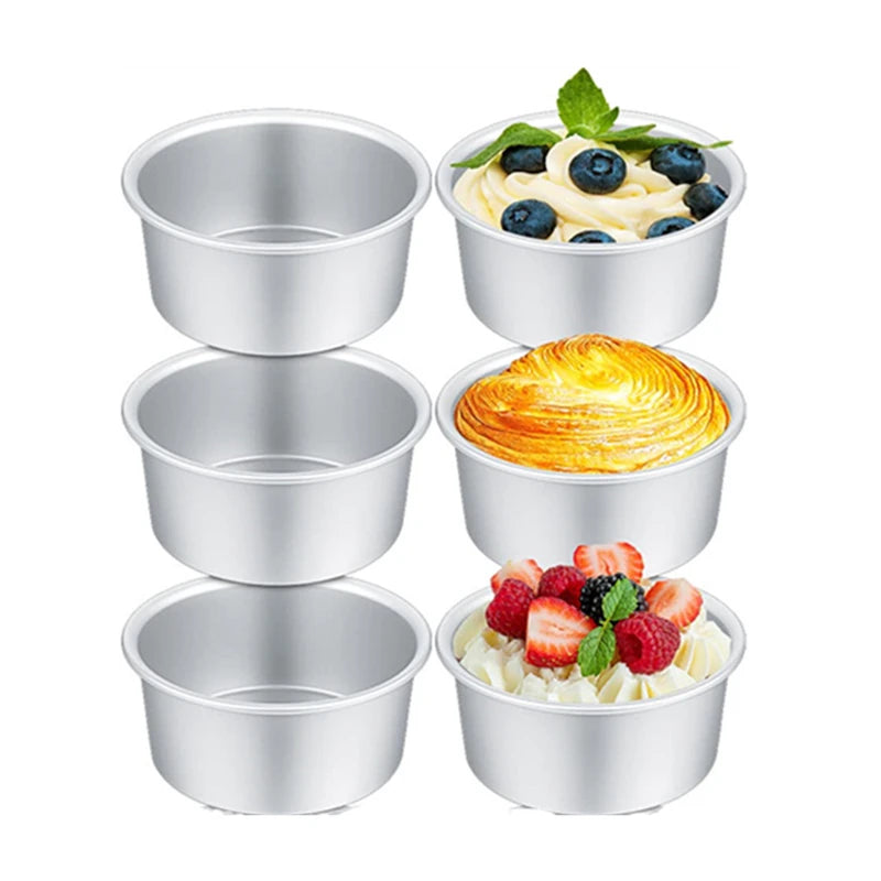1/2/4/6pcs Fixed 4-Inch Cake Mold Aluminum Solid Base Small Cake Pan Reusable Round Cake Tins Kitchen Gadgets Perfect For Baking