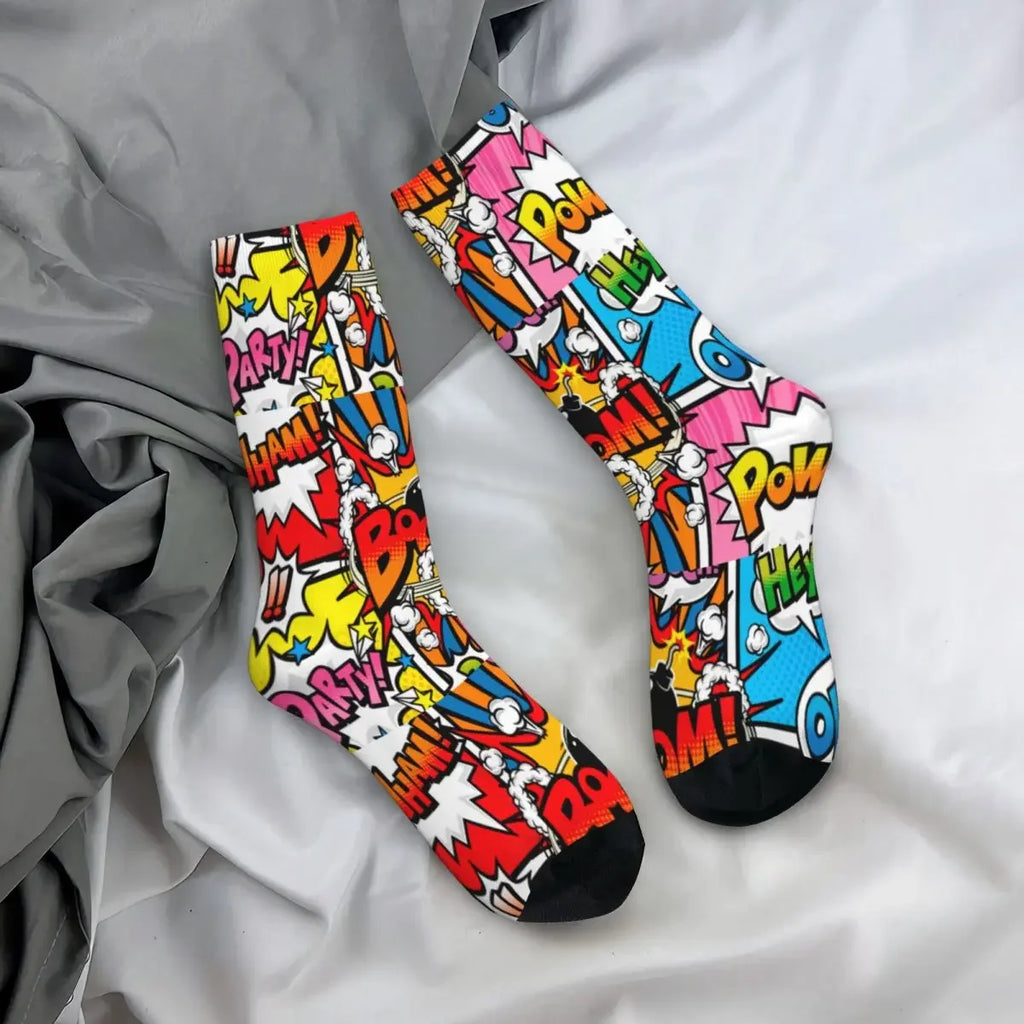 Autumn Winter Hip-hop Men's Women's Superheroes Comic Book Collection Pop Art Quotes Socks Breathable Basketball Socks