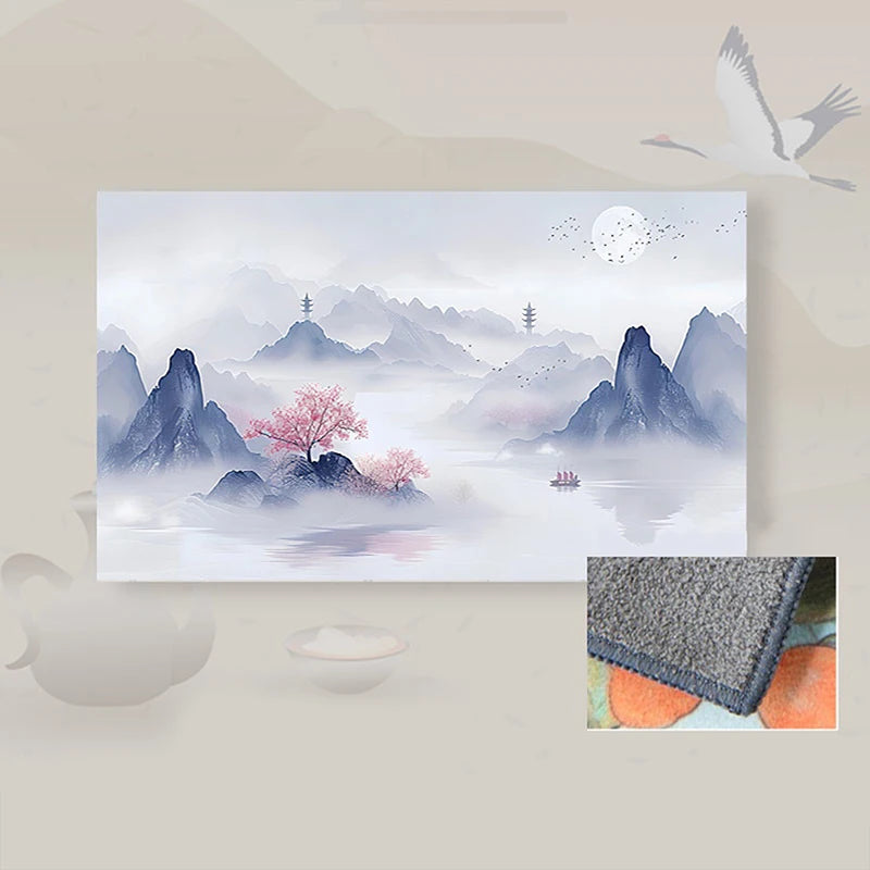 30*18cm High-end Tea Towel With Retro Style And Colorful Painting, Special Tea-drinking Cloth, Premium Tea Set