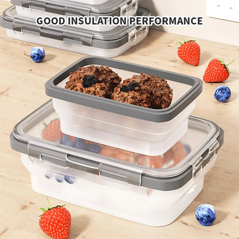 Silicone Collapsible Food Storage Containers 800ML Big Capacity Foldable Lunch Box with Lid For Outdoor Travel Kitchen Supplies