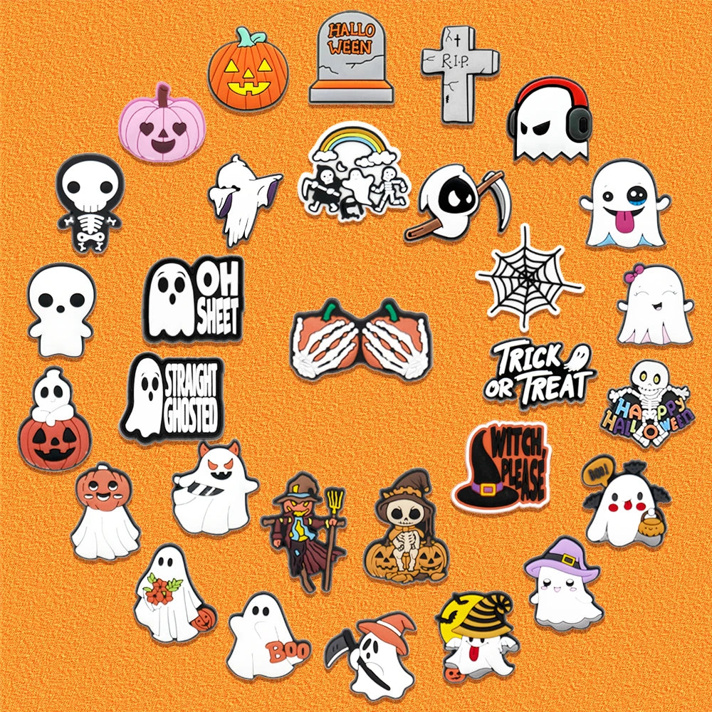 1/30pcs Halloween Shoe Charms Ghost Witch Shoe Decorations Pins for Kids Men Women Party Accessories Buckles Treat or Trick Gift