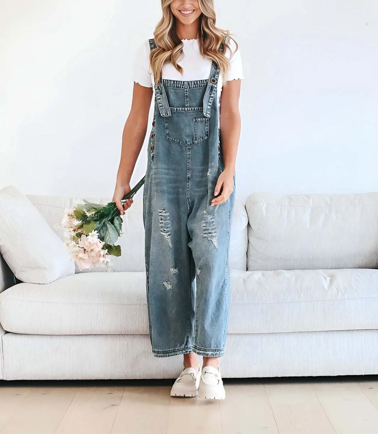 2026 Summer Women's Casual Loose Straps Jeans Vintage Hole Baggy Denim Pants Women Jumpsuit Harem Trousers with Pockets Overalls