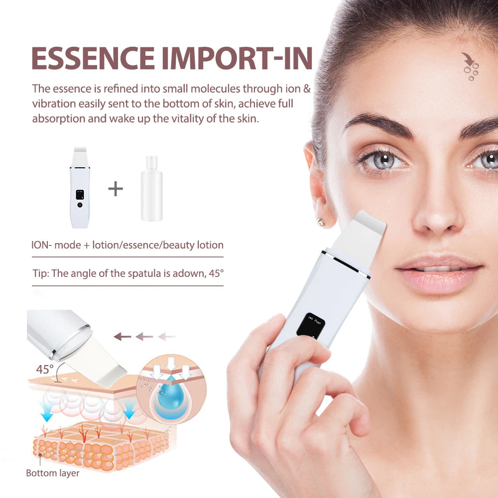 Ultrasonic Skin Scrubber EMS Face Massager Blackhead Remover Facial Cleanser Peeling Shovel Face Lifting Tool Spatula Cleansing