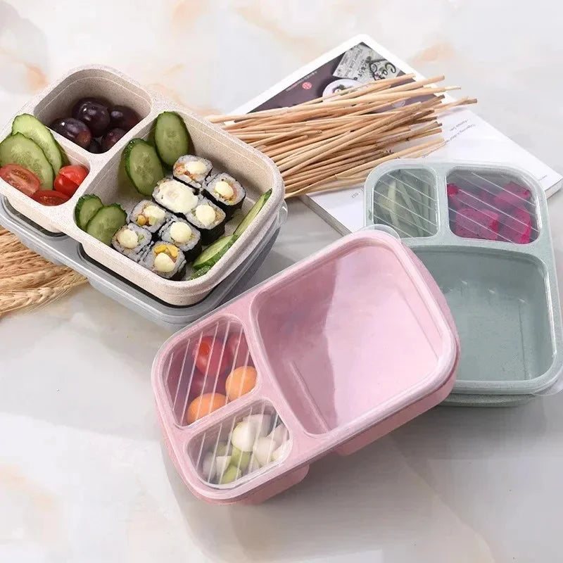 1-3pc Straw Lunch Box Portable Bento Box With Compartment Picnic Bento Box Fruit Container Microwave Oven Dinnerware for Student
