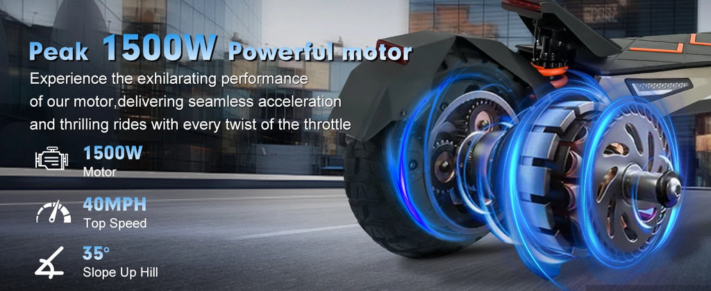 Electric Scooter 1500W Motor for Adults, 48V Battery, 40mph Max Speed, Up to 45 Miles Range, 10 Inch Tires