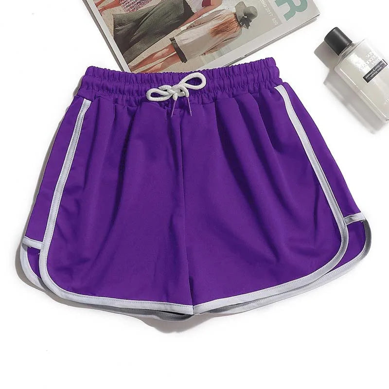 Women's Casual Running Shorts Summer Athletic Sport Shorts Drawstring Elastic Waist Contrast Trim Workout Hot Pants