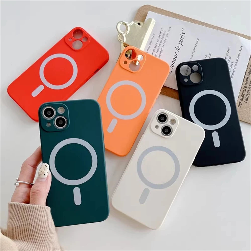 Magnetic Liquid Silicone Cover For Magsafe Case Iphone 14 13 12 Mini 11 Pro Max 7 8 Plus Se 2020 Xr Xs X Camera Precision Hole