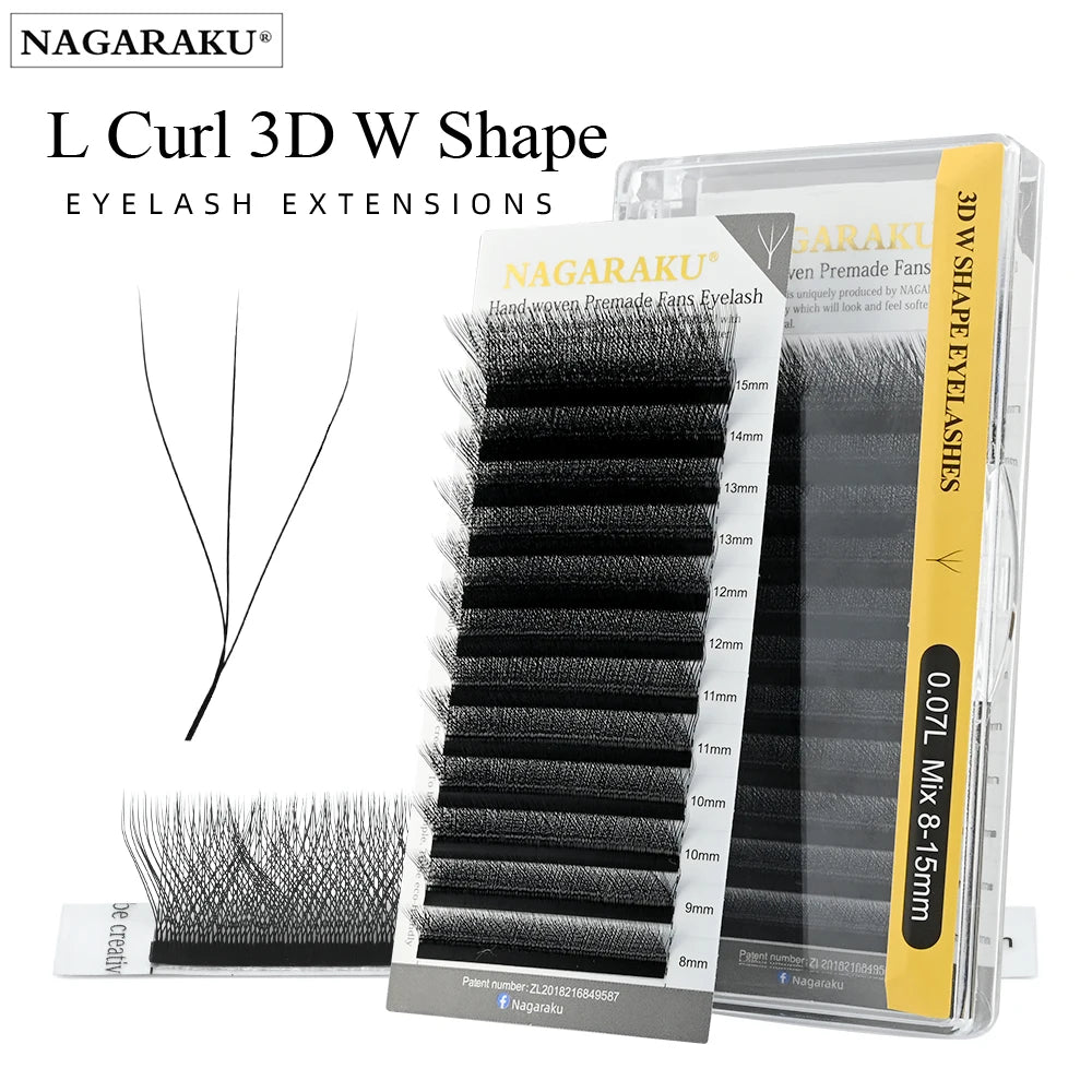 NAGARAKU 3D W Shape Natural Soft Light Hand Woven Fans Automatic Flower False Eyelashes Extensions