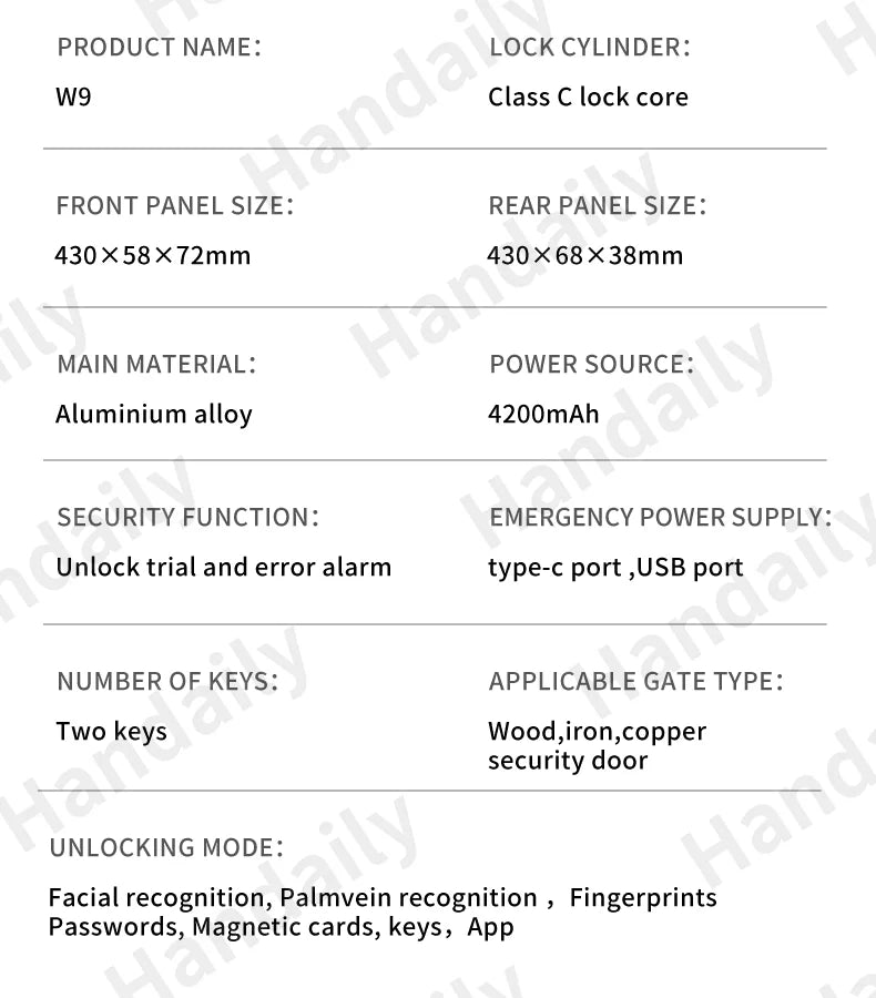 HanDaily Waterproof Smart Door Locks with Camera Video Intercom Palm Face Recognition Smart Lock Tuya Wifi App Remote Control