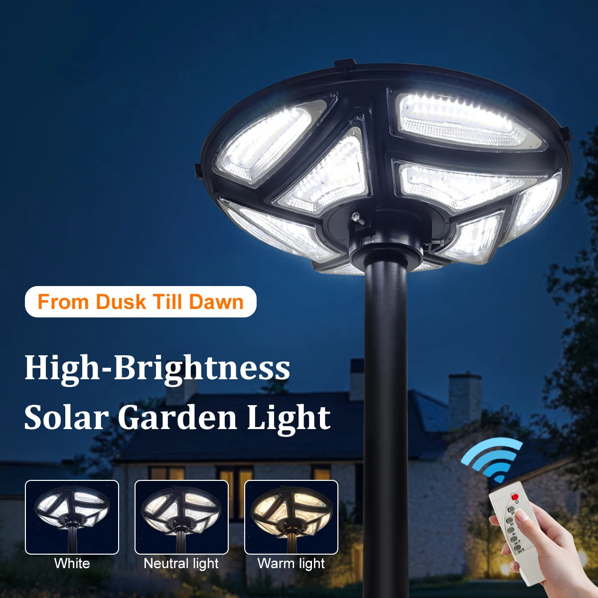 High Brightness Solar Garden Light 444 LED 3 Color Modes Dusk to Dawn Outdoor Solar Street Lamp IP65 Waterproof for Yard Patio