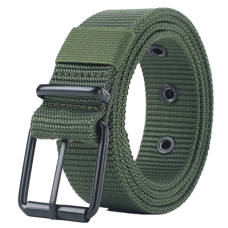 Men's Belt Porous Canvas Pin Buckle Leather Belt Outdoor Sports Tactics Belt Women's Trendy Eyelet Belt with Jeans Belt Women