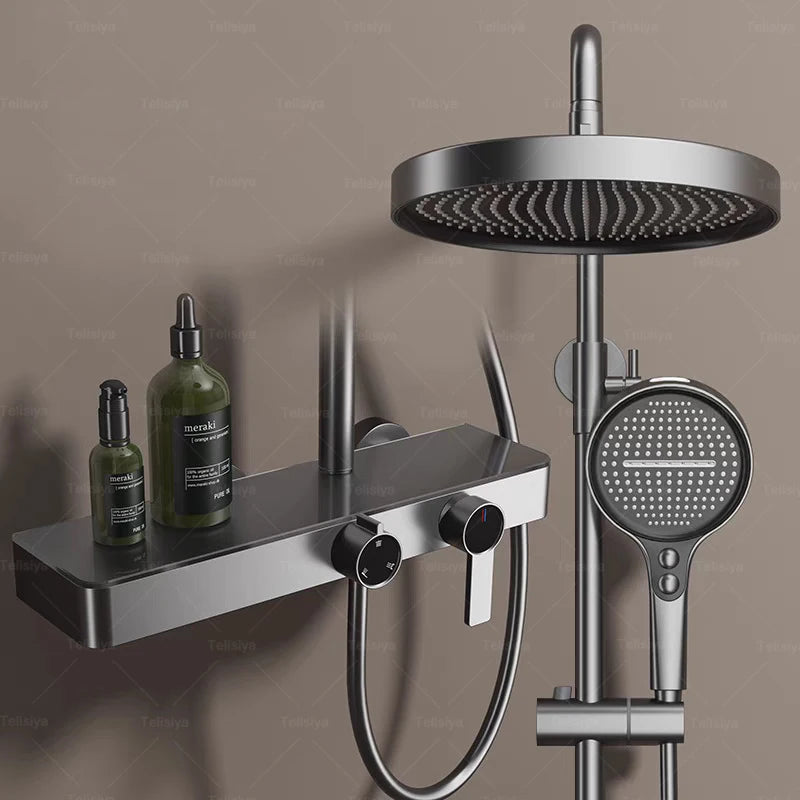 Gray Bathroom Shower System Set Multifunctional Knobbed Triple Function Water Outlet Hot and Cold Control Pressurized Shower Set