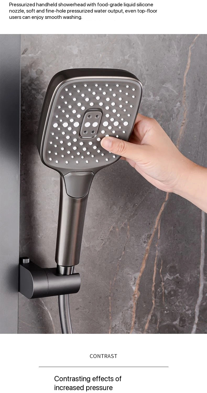 Gray Piano Button Ambient Light Bathroom Shower Full Set Digital Display Shower System Sets Rain Faucets Shower Head