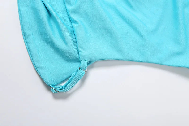 Blue Deep V Waist Cut Out Mini Dress Three Ring Connector O Ring Detail Ruched Sexy Beach Music Festival