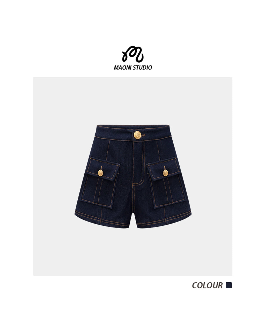 High-waisted denim shorts Y2k American dark blue women's 2026 spring and summer fashion hip-hop goth casual slim shorts