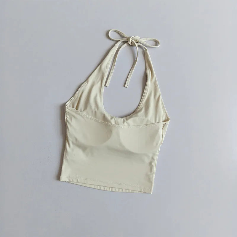 Women's Slimming Halter Neck Tube Top Yoga Vest One Cup Back Sling Fixed Gather Gym Outerwear for Summer Sexy Fitness Bras