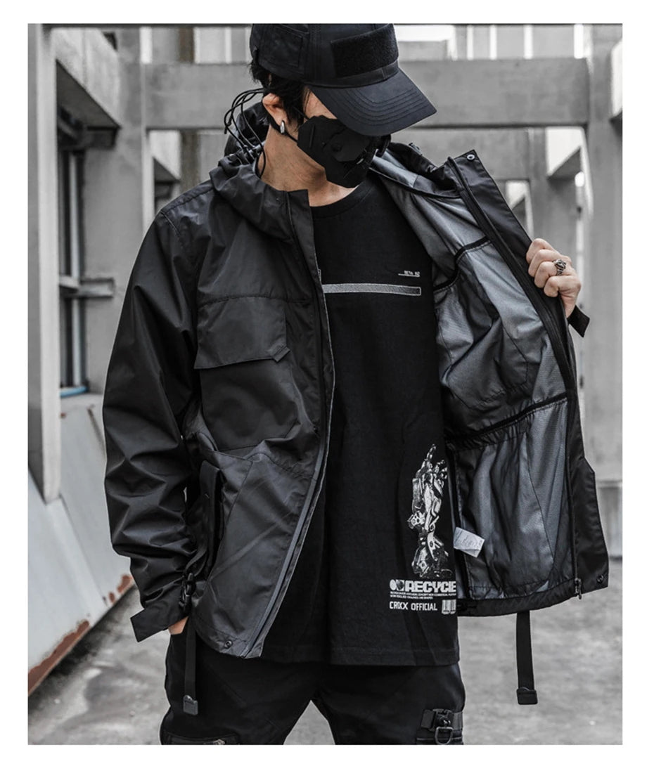 2022 Autumn Tactical Jackets Windbreaker Men Functional Techwear Mens Black Hip Hop Streetwear Waterproof Windproof Hooded Coats