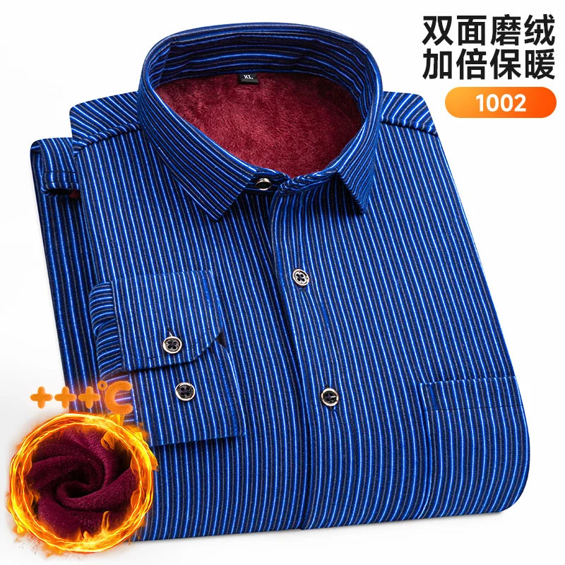 Men's Long-Sleeved Shirt Thickened Warm 7XL8XL Plus Size Autumn/Winter Casual No-Ironing Comfortable Double-Sided Fleece Top
