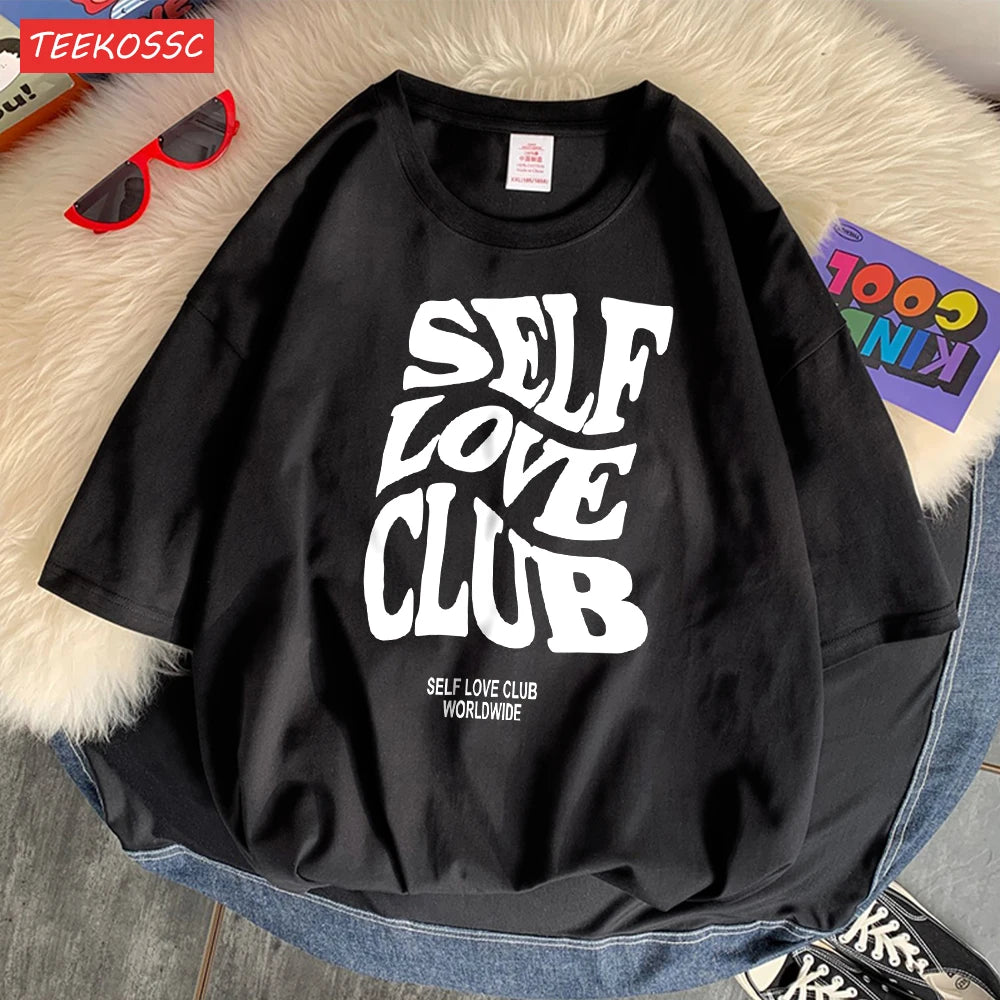 Self Love Club Worldwide Printed Tee Clothing Boy Versatile Funny Tees Aesthetic Pattern T-Shirt Oversized Design Clothing