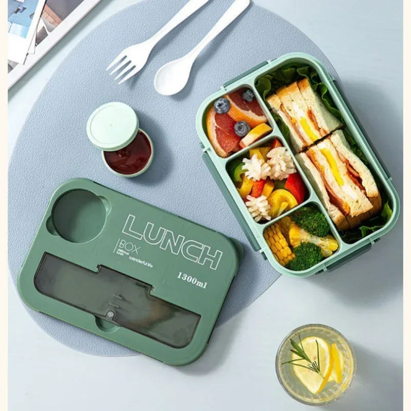 Portable Lunch Box for Office School Bento Box with Fork and Spoon Microwavable Food Container Leakproof Lunch Box