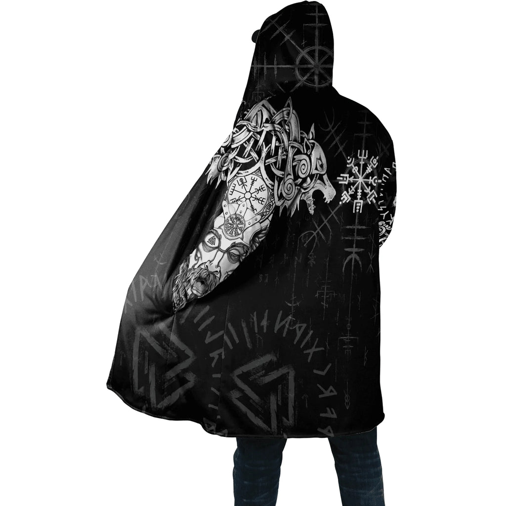 Winter Fashion Mens cloak Norse Odin Raven Tattoo 3D Printed Thick Fleece Hooded Coat Unisex Casual Warm Cape coat DP23