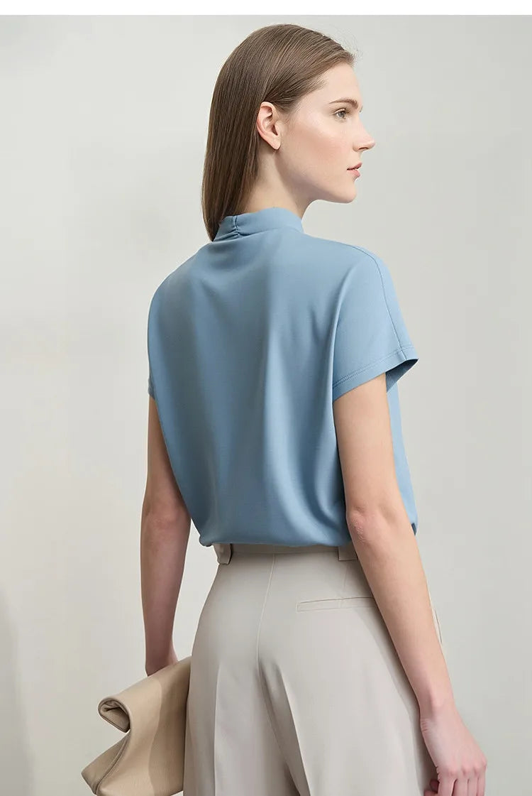 AMII Minimalism 2026 Summer Women's T-shirt Classic Style Casual V-neck Short Sleeve Solid Stretch Female Tops & Tees 12312013