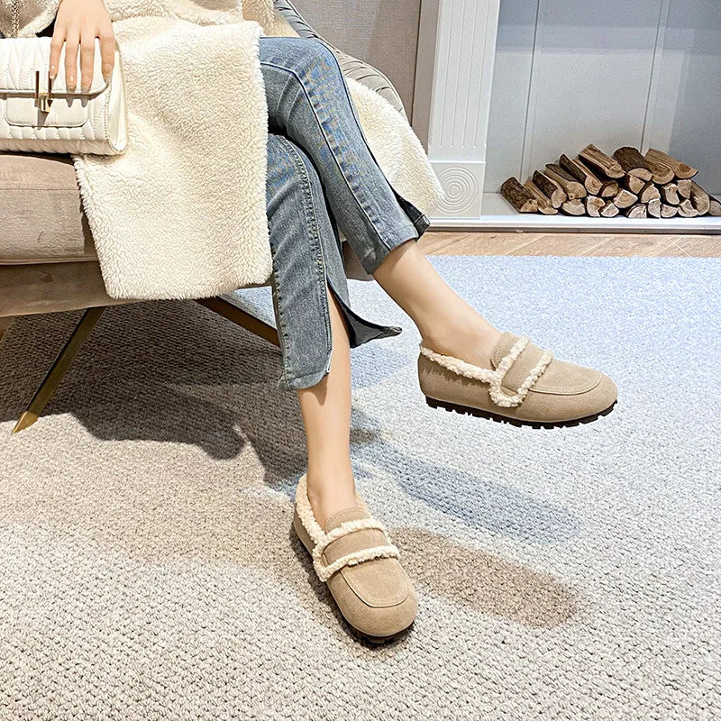 2026 Faux Suede Flats Women Lambswool Loafers Winter Warm Cotton Shoes Ladies Platform Fleeces Mocasines Female Sheep Fur Boots